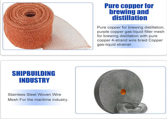 Lebar 400mm 0.25mm Rajutan Mesh Logam Bergelombang / Datar Untuk Demister